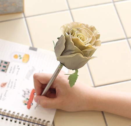 빈티지그레이 로즈 장미 플라워펜 - vintage gray rose flower pen