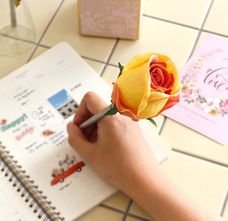 옐로우오렌지 타이니 로즈 장미 플라워펜 - yellow orange tiny rose flower pen